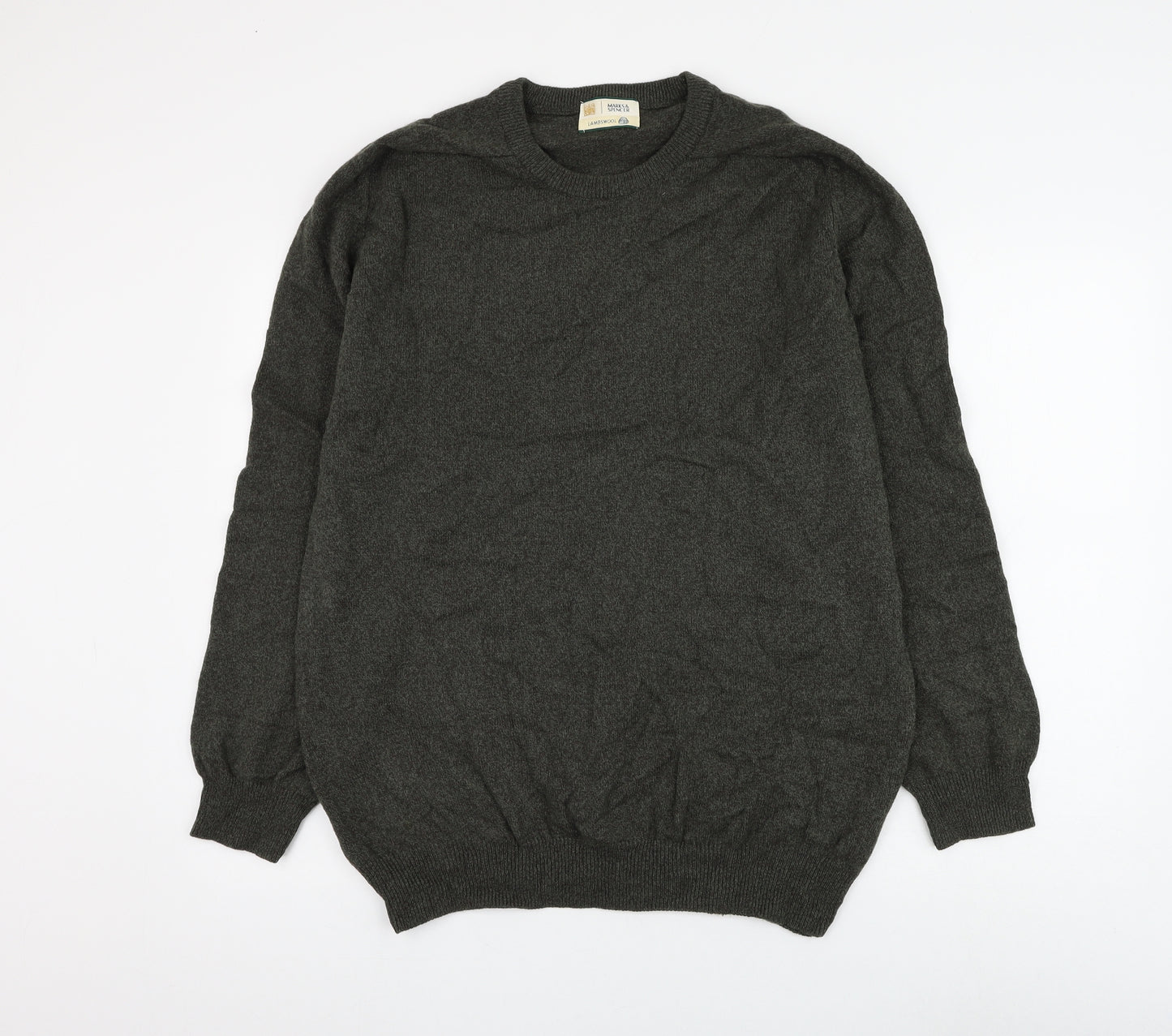 Marks and Spencer Mens Green Round Neck Wool Pullover Jumper Size L