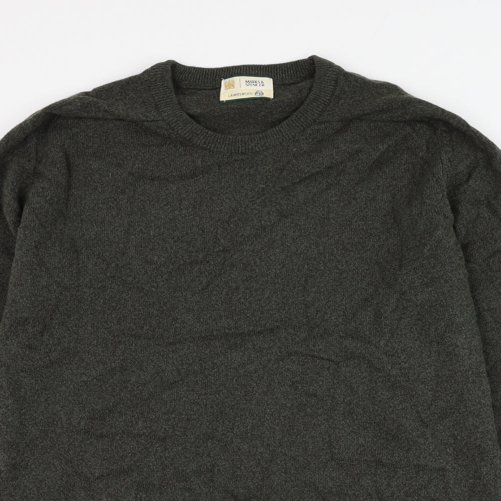 Marks and Spencer Mens Green Round Neck Wool Pullover Jumper Size L