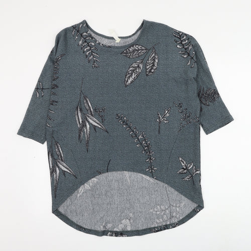 Preworn Womens Grey Round Neck Floral Polyester Pullover Jumper Size 10