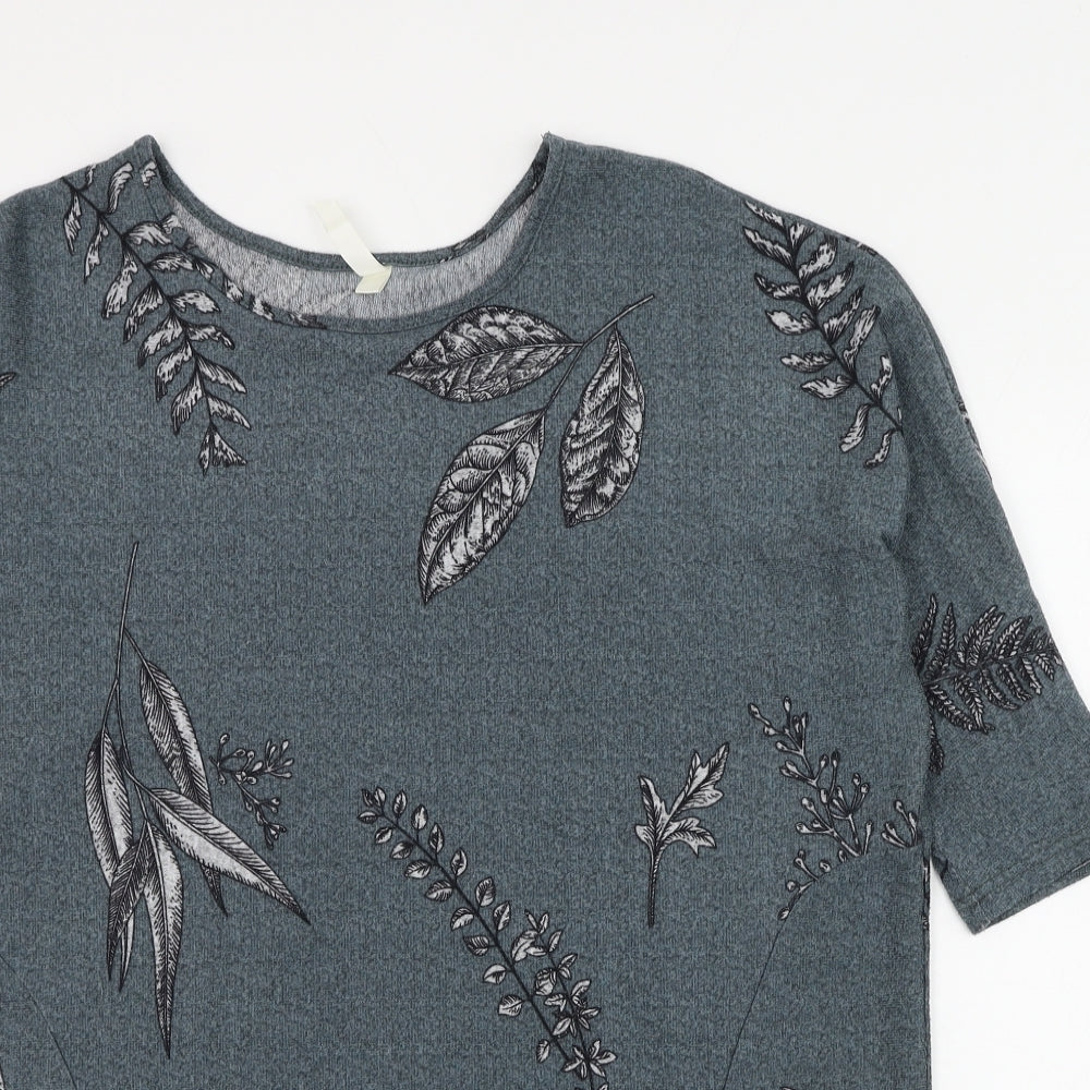 Preworn Womens Grey Round Neck Floral Polyester Pullover Jumper Size 10