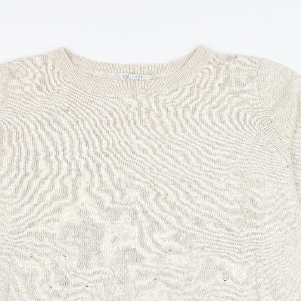 BHS Womens White Round Neck Viscose Pullover Jumper Size 14
