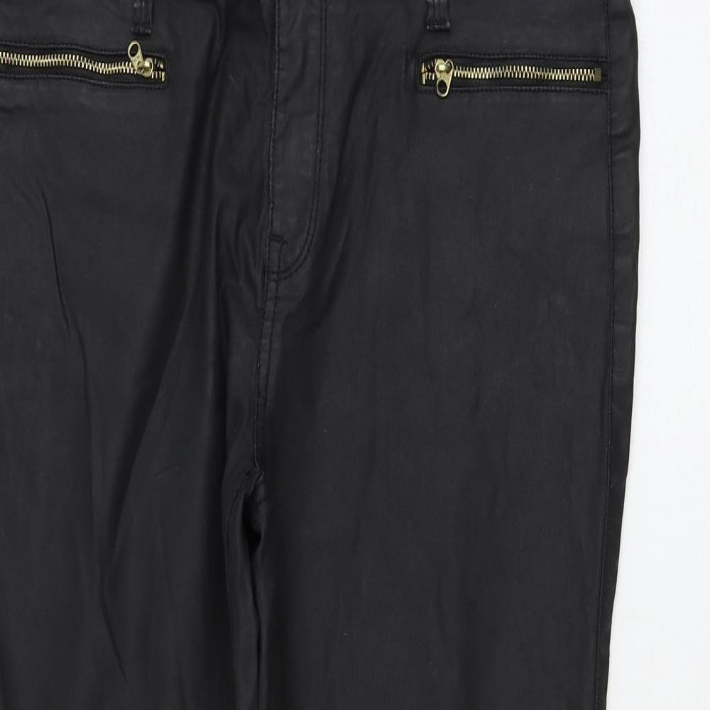 F&F Womens Black Cotton Trousers Size 12 L25 in Regular Zip