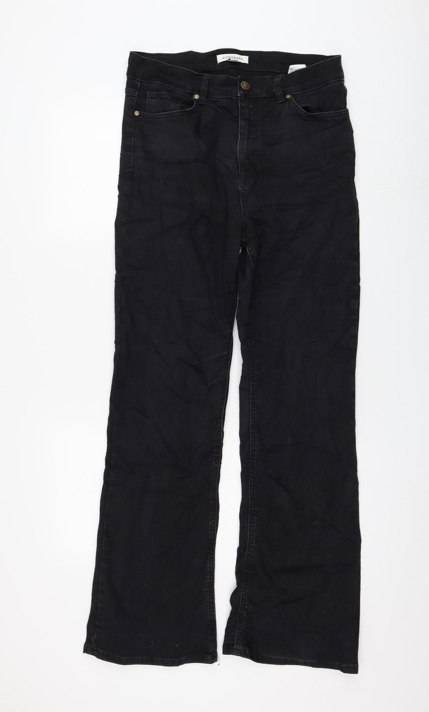 Autograph Womens Black Cotton Bootcut Jeans Size 12 L30 in Regular Zip