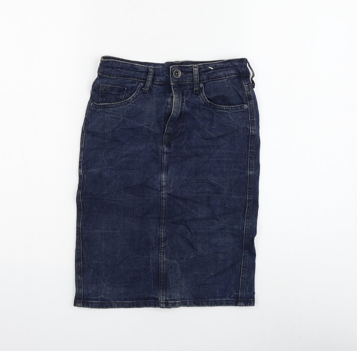 H&M Womens Blue Cotton Straight & Pencil Skirt Size 6 Zip
