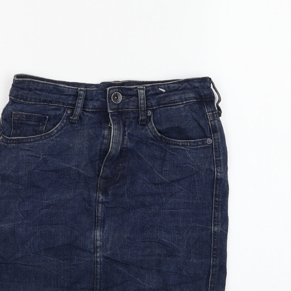 H&M Womens Blue Cotton Straight & Pencil Skirt Size 6 Zip