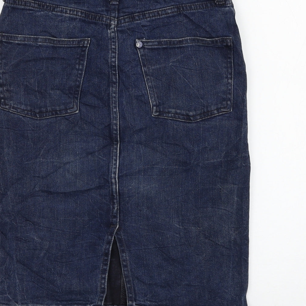 H&M Womens Blue Cotton Straight & Pencil Skirt Size 6 Zip