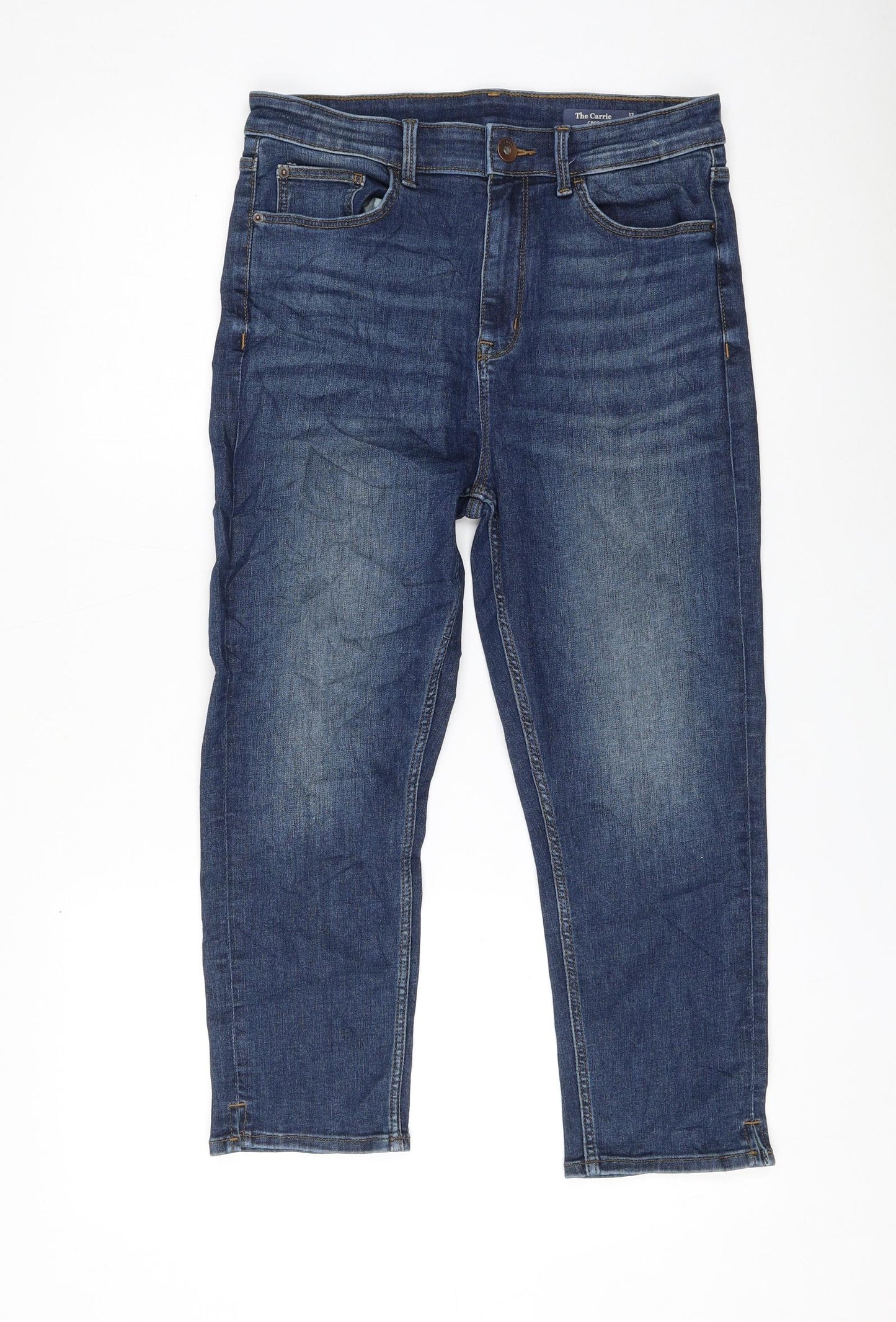 Marks and Spencer Womens Blue Cotton Cropped Jeans Size 12 L22 in Regular Zip