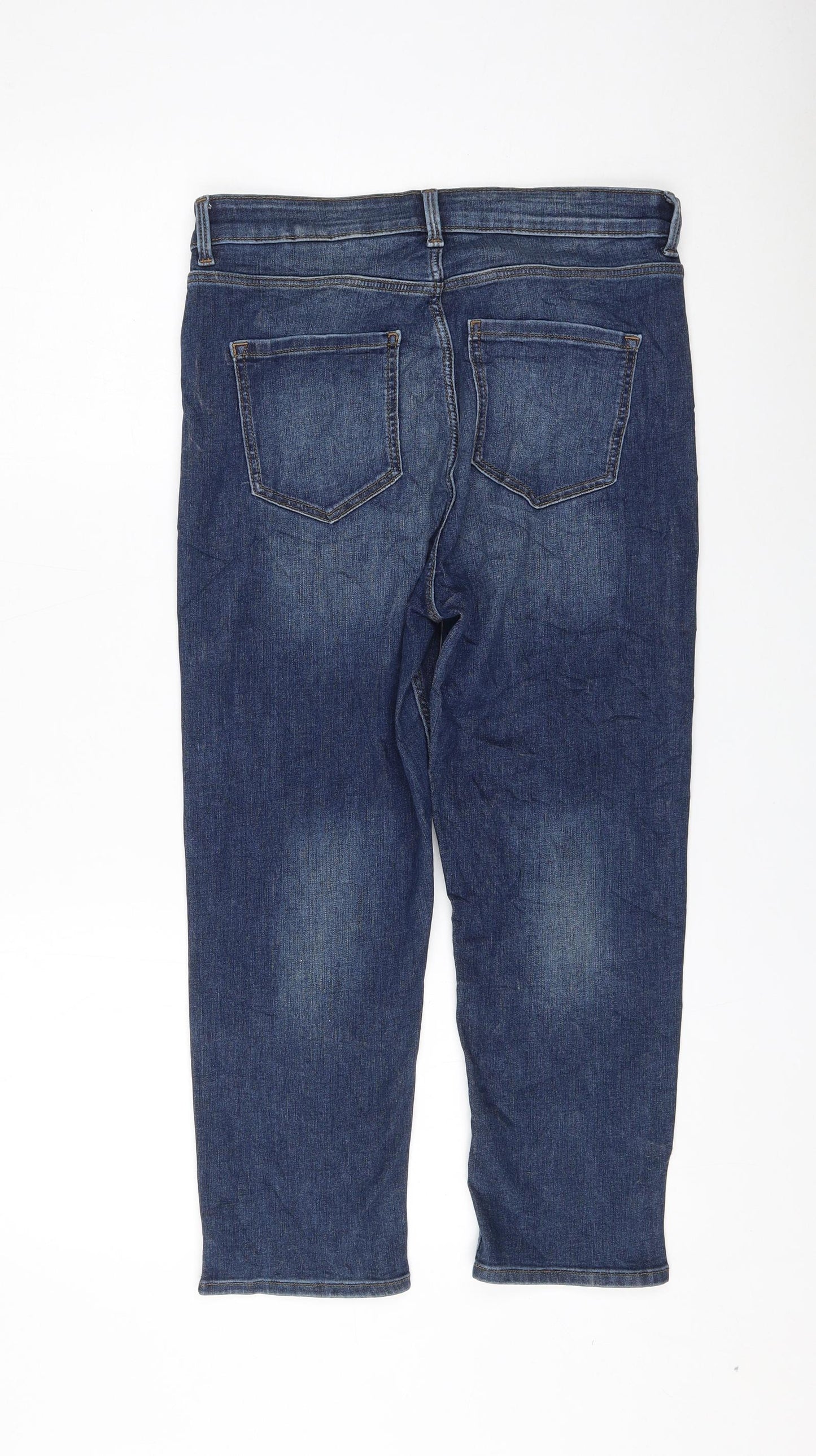 Marks and Spencer Womens Blue Cotton Cropped Jeans Size 12 L22 in Regular Zip