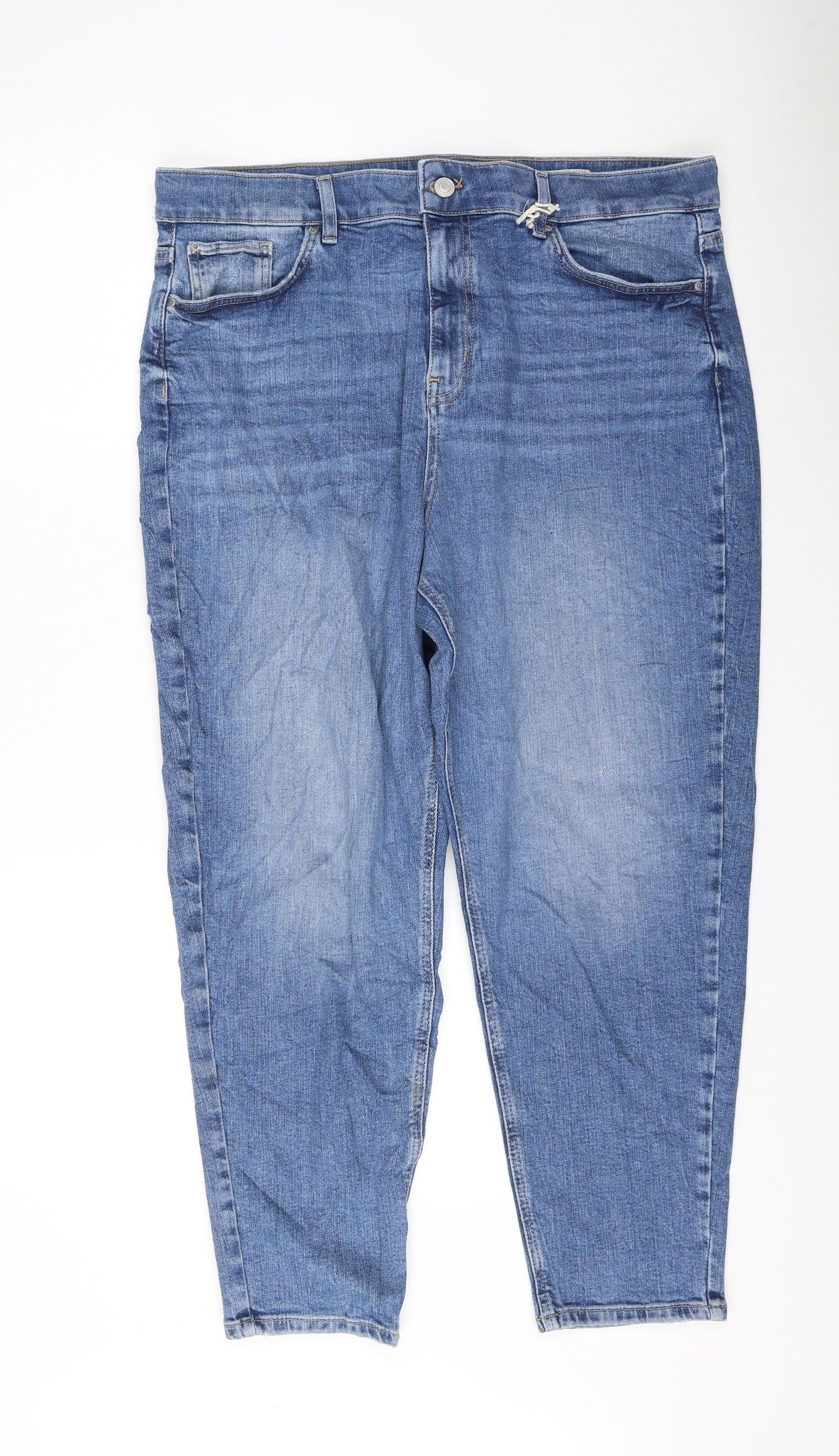 Marks and Spencer Womens Blue Cotton Mom Jeans Size 18 L27 in Regular Zip