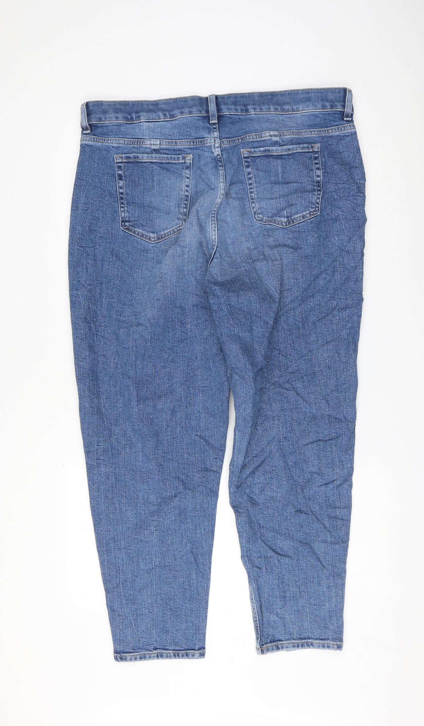 Marks and Spencer Womens Blue Cotton Mom Jeans Size 18 L27 in Regular Zip