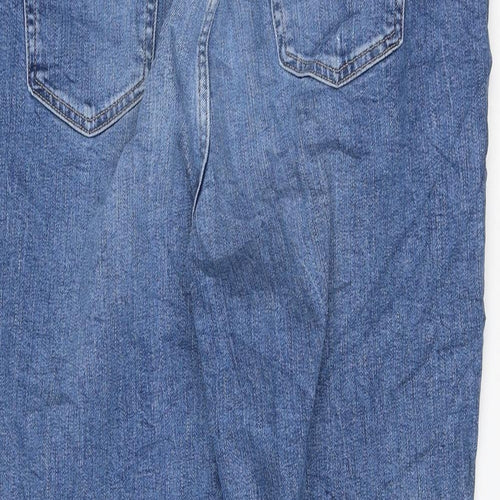 Marks and Spencer Womens Blue Cotton Mom Jeans Size 18 L27 in Regular Zip