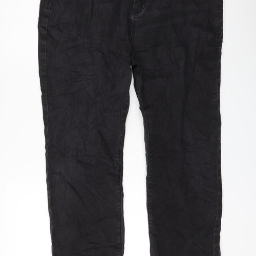 TU Womens Black Cotton Straight Jeans Size 16 L30 in Regular Zip
