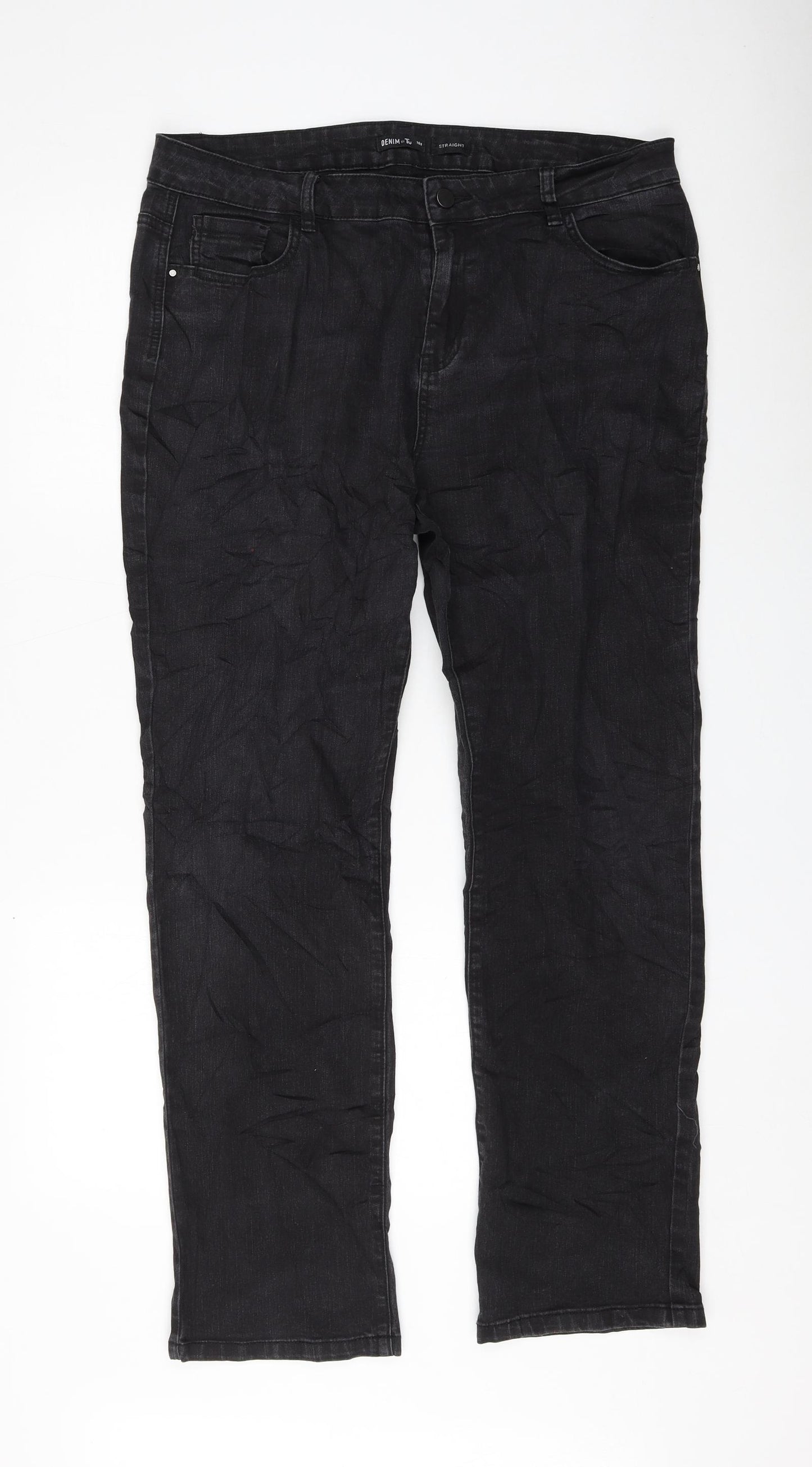 TU Womens Black Cotton Straight Jeans Size 16 L30 in Regular Zip