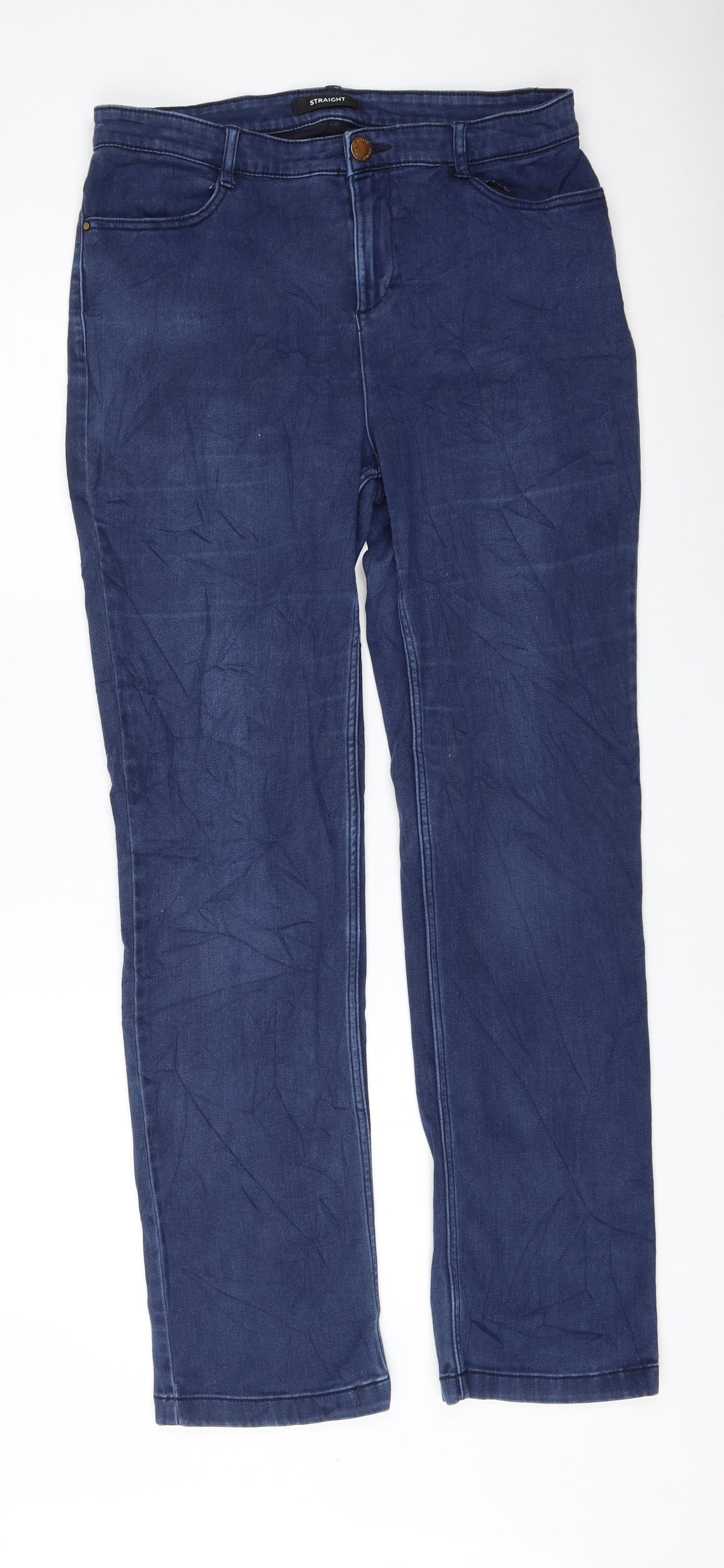 Marks and Spencer Womens Blue Cotton Straight Jeans Size 14 L31 in Regular Zip