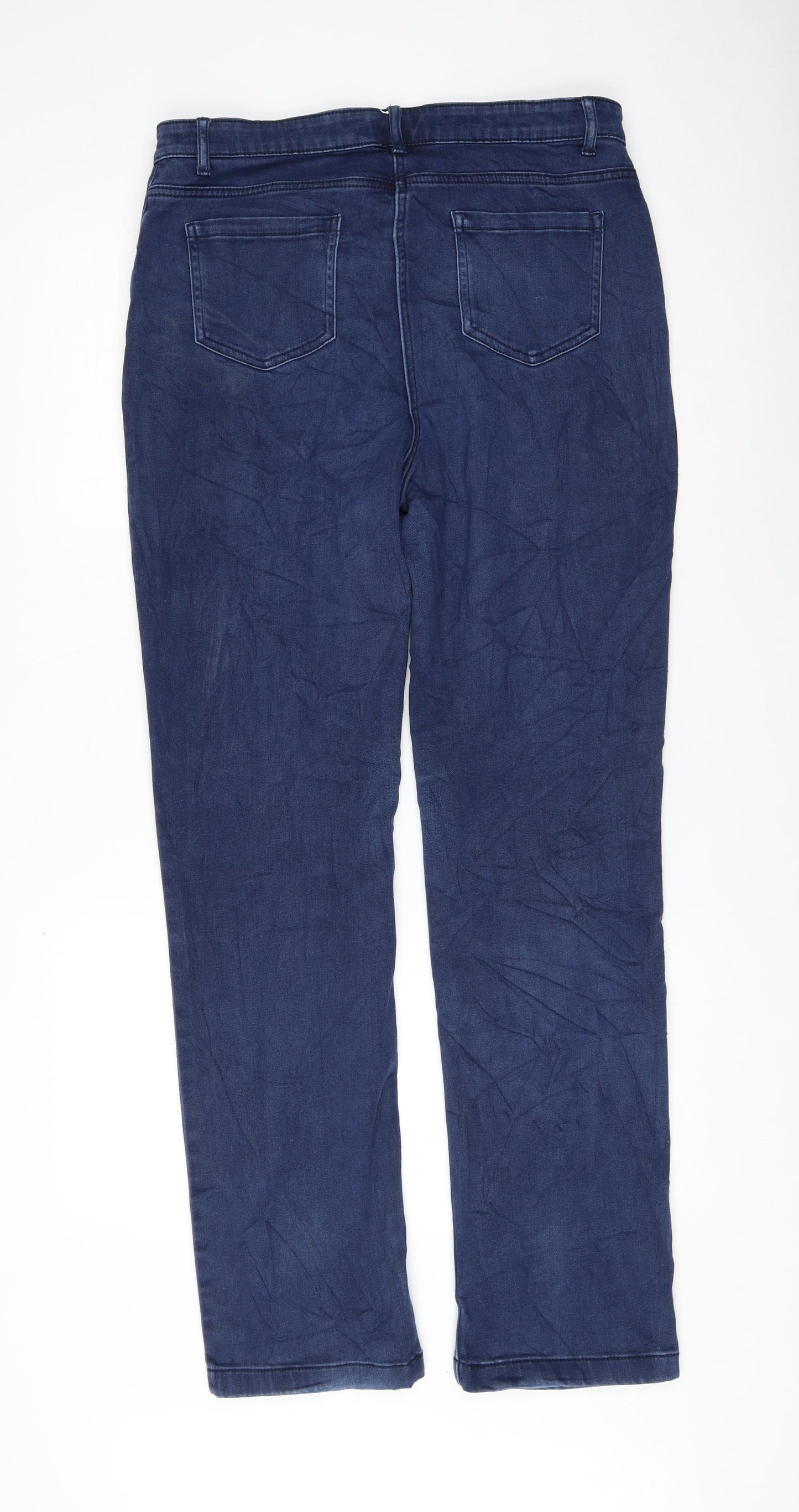 Marks and Spencer Womens Blue Cotton Straight Jeans Size 14 L31 in Regular Zip