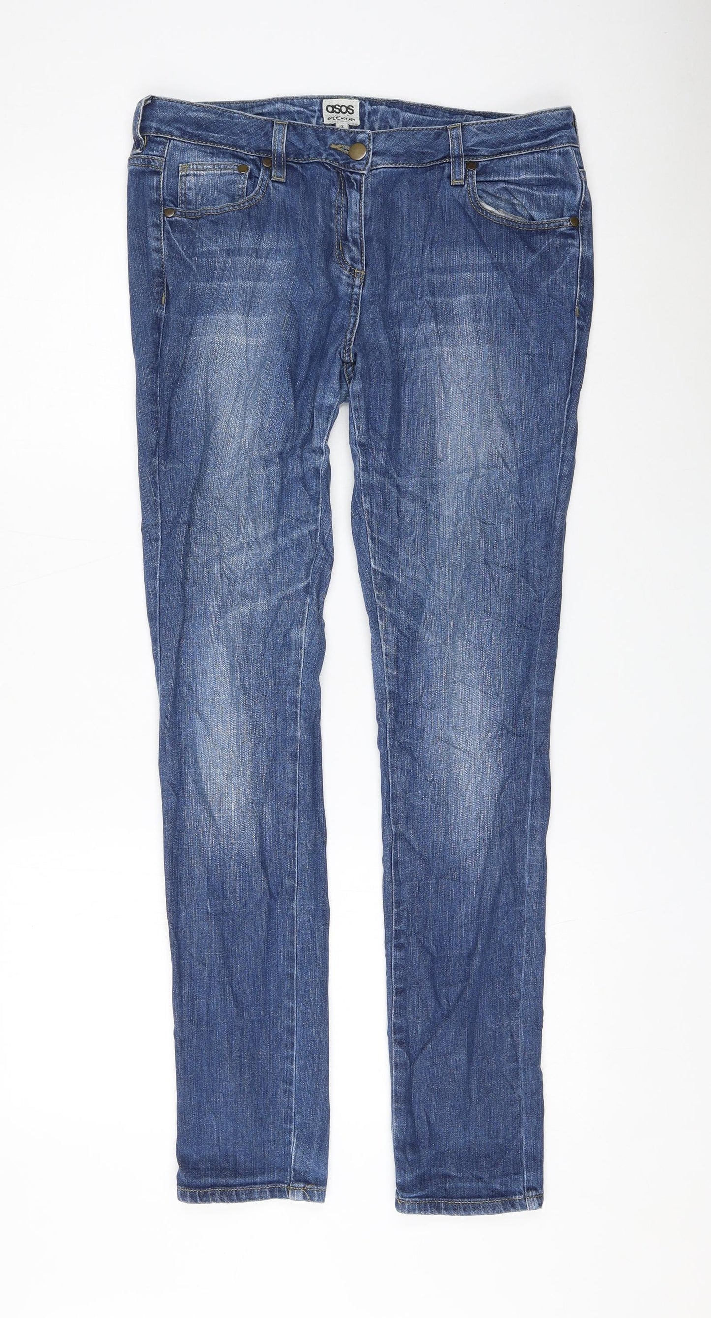 ASOS Womens Blue Cotton Skinny Jeans Size 12 L30 in Regular Zip