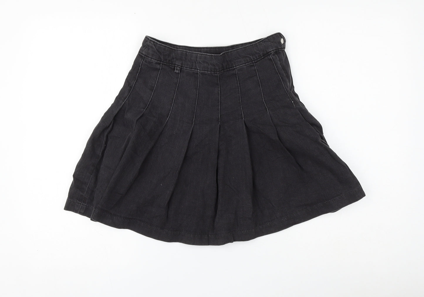 H&M Womens Black Cotton Pleated Skirt Size 8 Zip