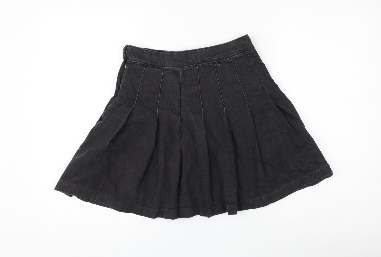 H&M Womens Black Cotton Pleated Skirt Size 8 Zip