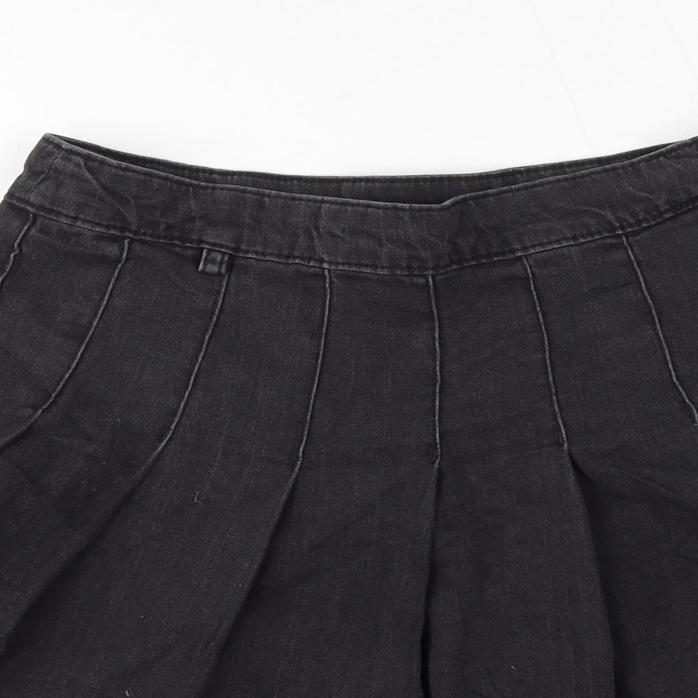 H&M Womens Black Cotton Pleated Skirt Size 8 Zip