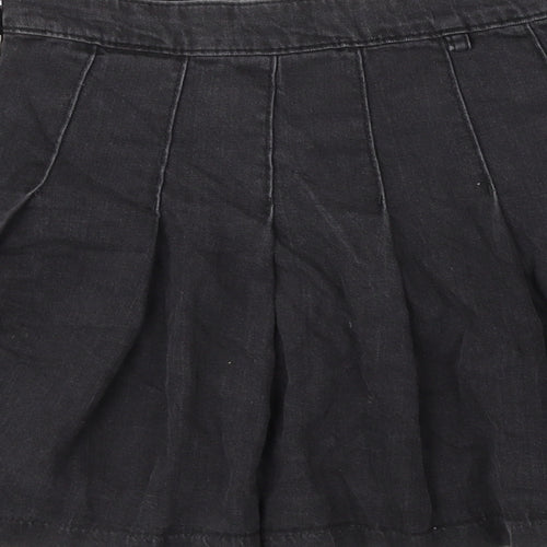 H&M Womens Black Cotton Pleated Skirt Size 8 Zip