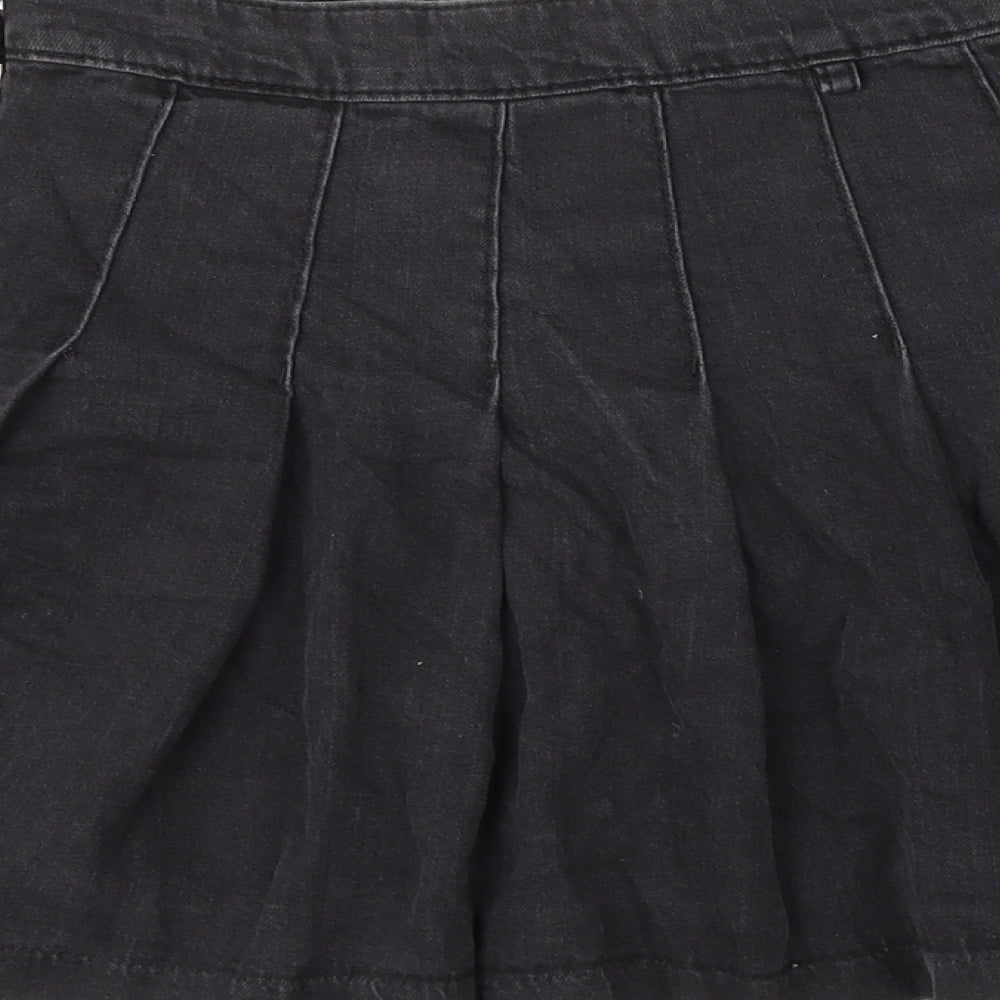 H&M Womens Black Cotton Pleated Skirt Size 8 Zip