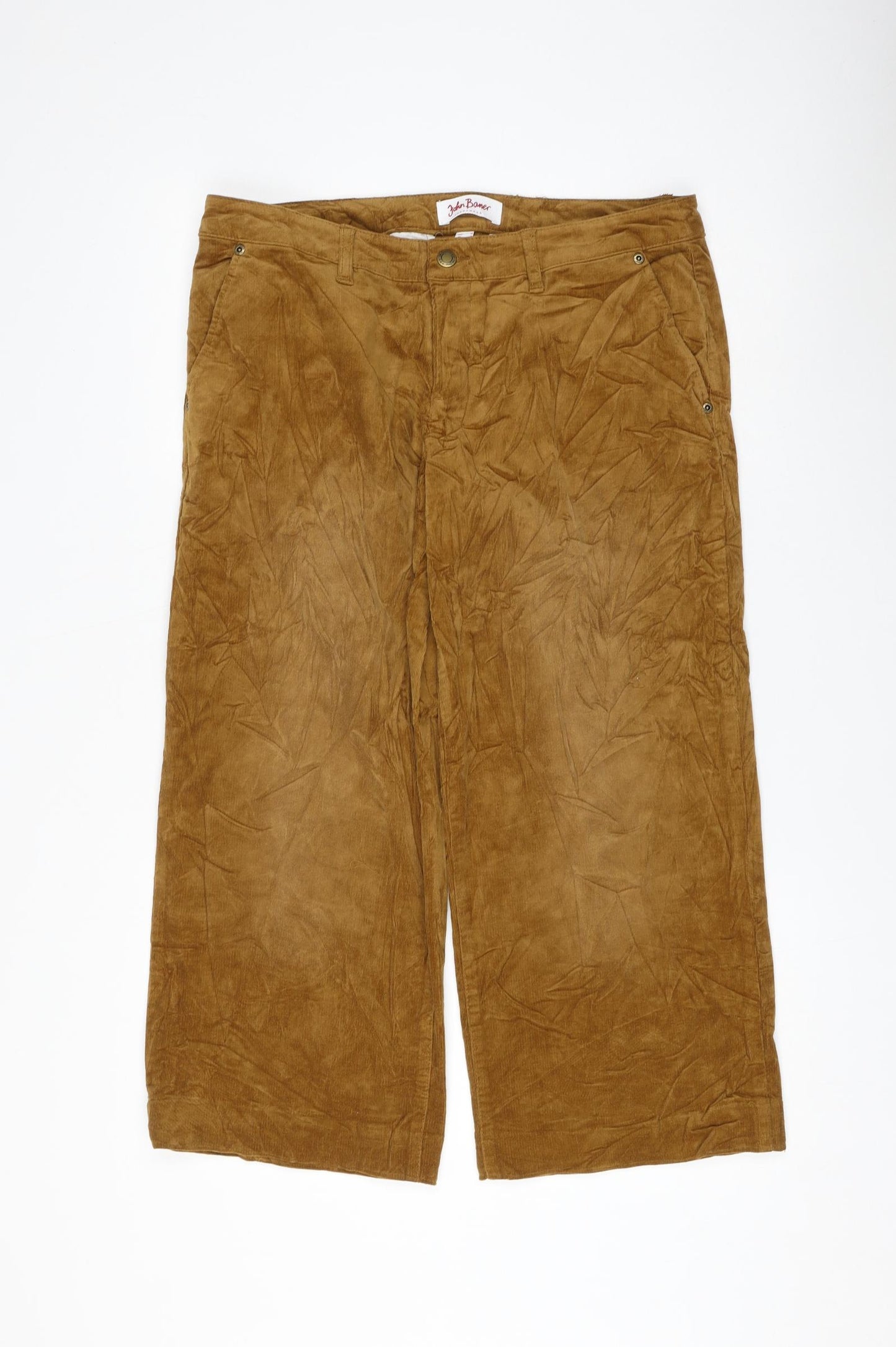 John Brown Womens Brown Cotton Cropped Trousers Size 16 L24 in Regular Zip