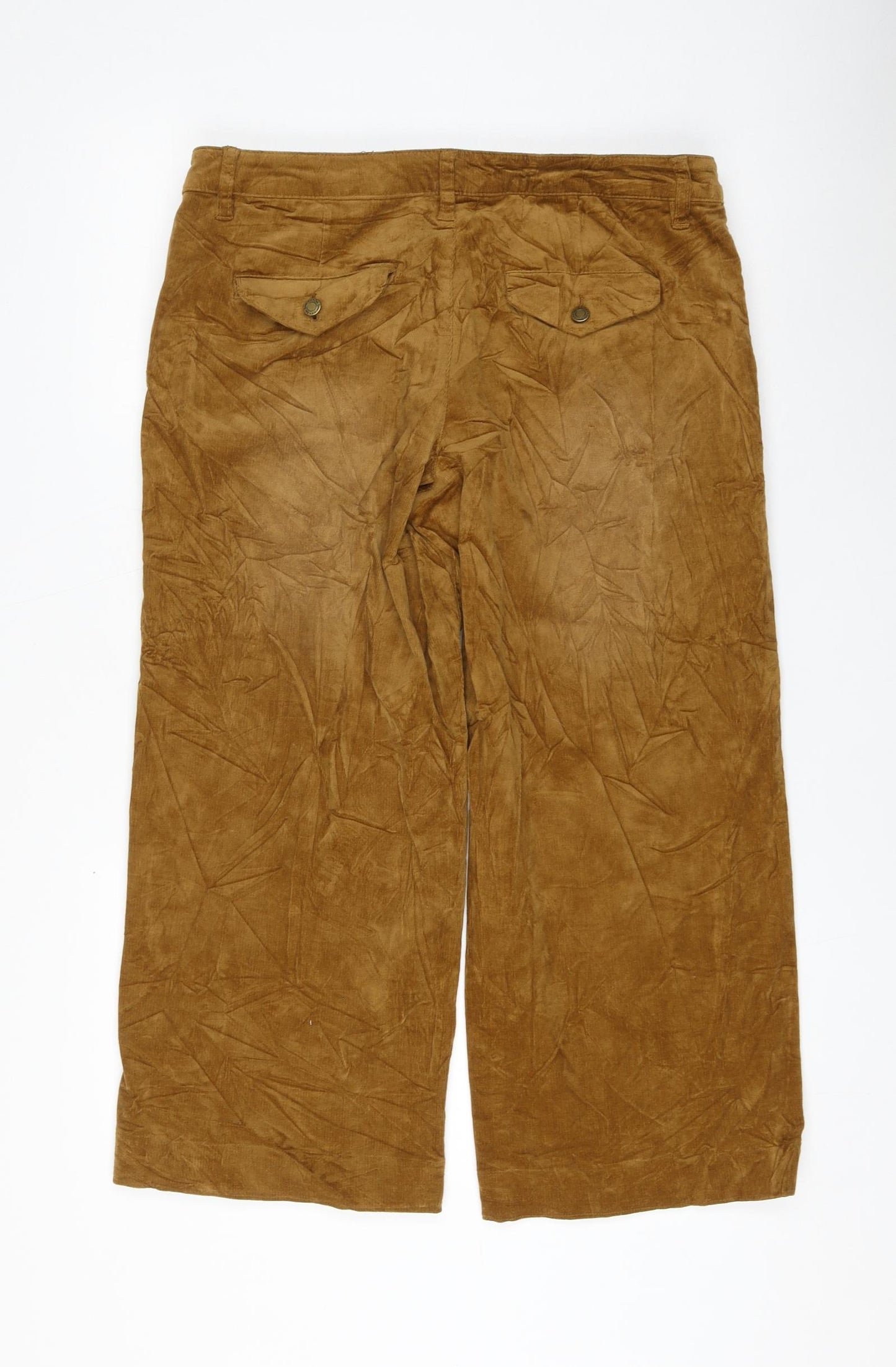 John Brown Womens Brown Cotton Cropped Trousers Size 16 L24 in Regular Zip