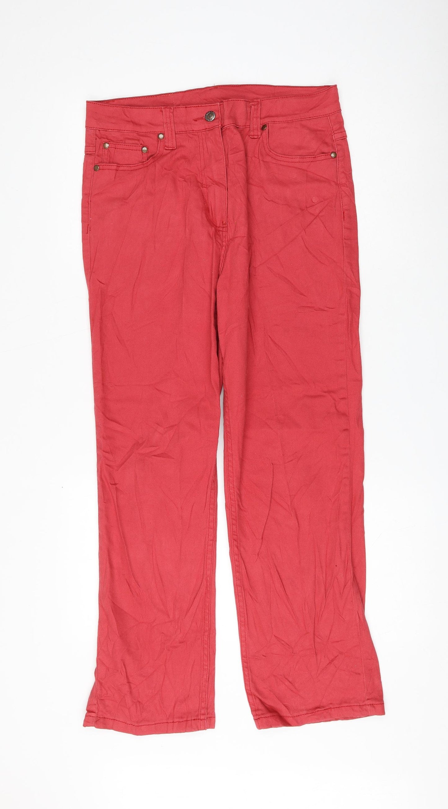 Cotton Traders Womens Red Cotton Straight Jeans Size 14 L27 in Regular Zip