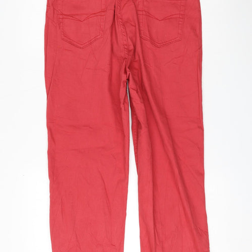 Cotton Traders Womens Red Cotton Straight Jeans Size 14 L27 in Regular Zip