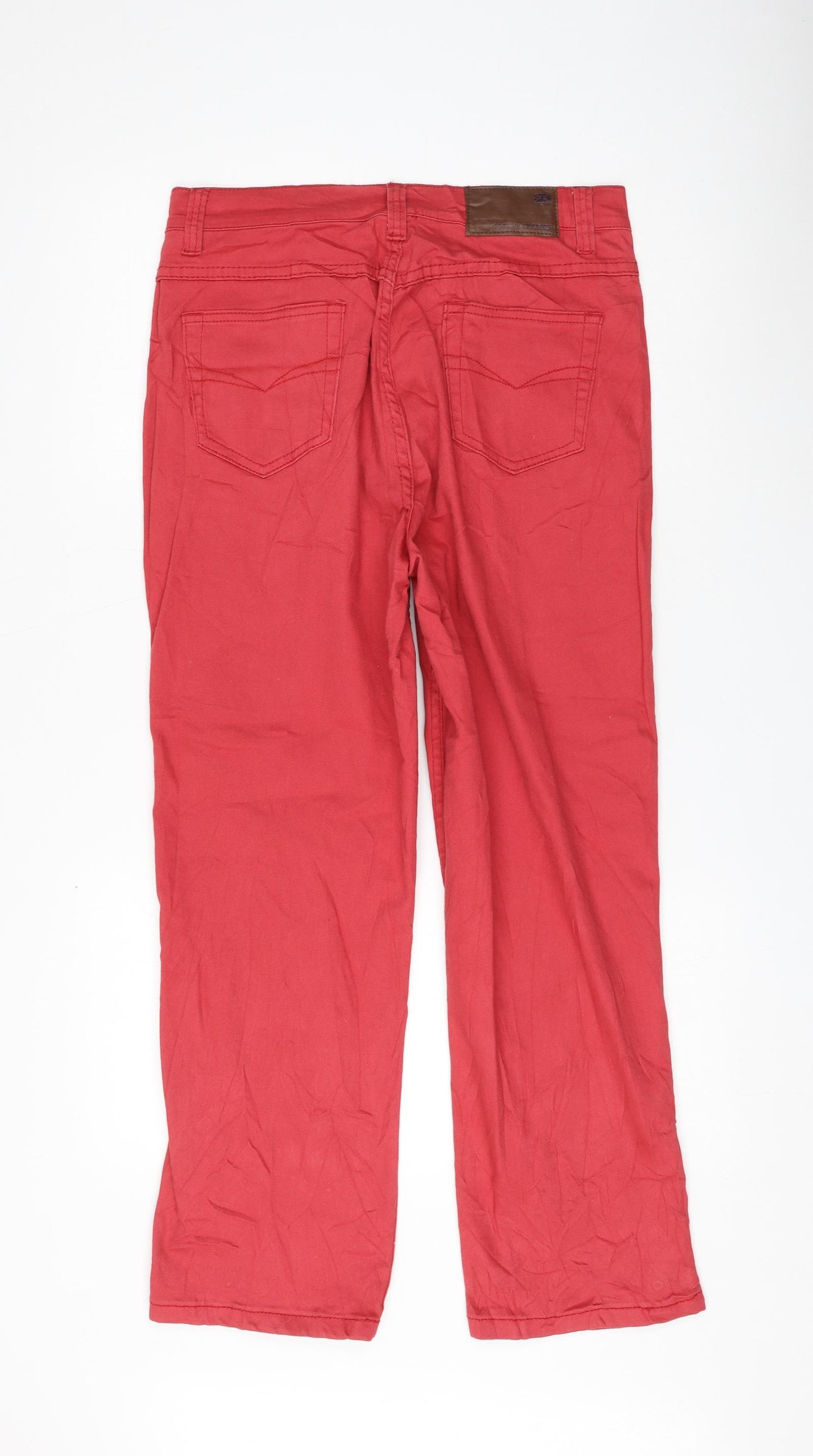 Cotton Traders Womens Red Cotton Straight Jeans Size 14 L27 in Regular Zip