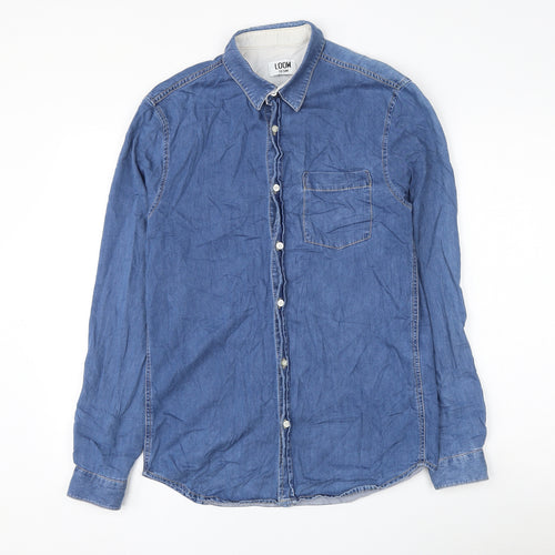 Loom Denim Mens Blue Cotton Button-Up Size S Collared Button