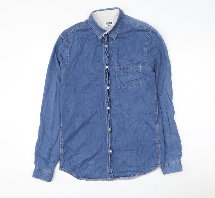Loom Denim Mens Blue Cotton Button-Up Size S Collared Button