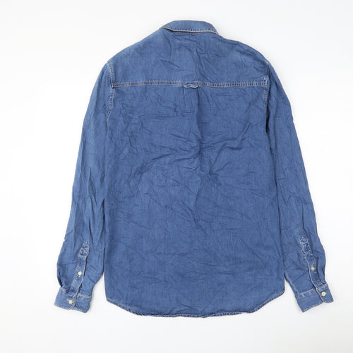Loom Denim Mens Blue Cotton Button-Up Size S Collared Button