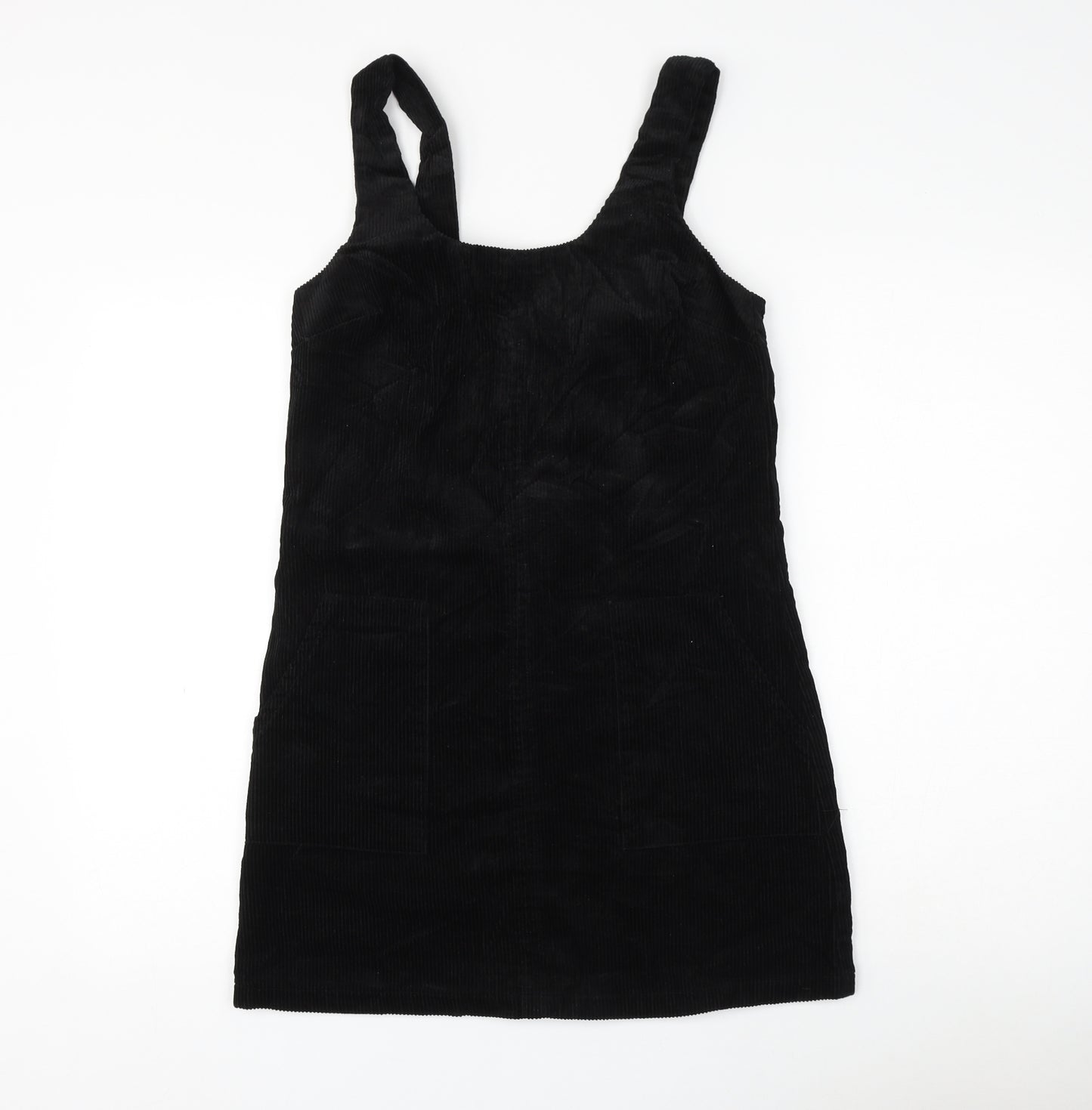 New Look Womens Black Cotton Pinafore/Dungaree Dress Size 8 Round Neck Zip