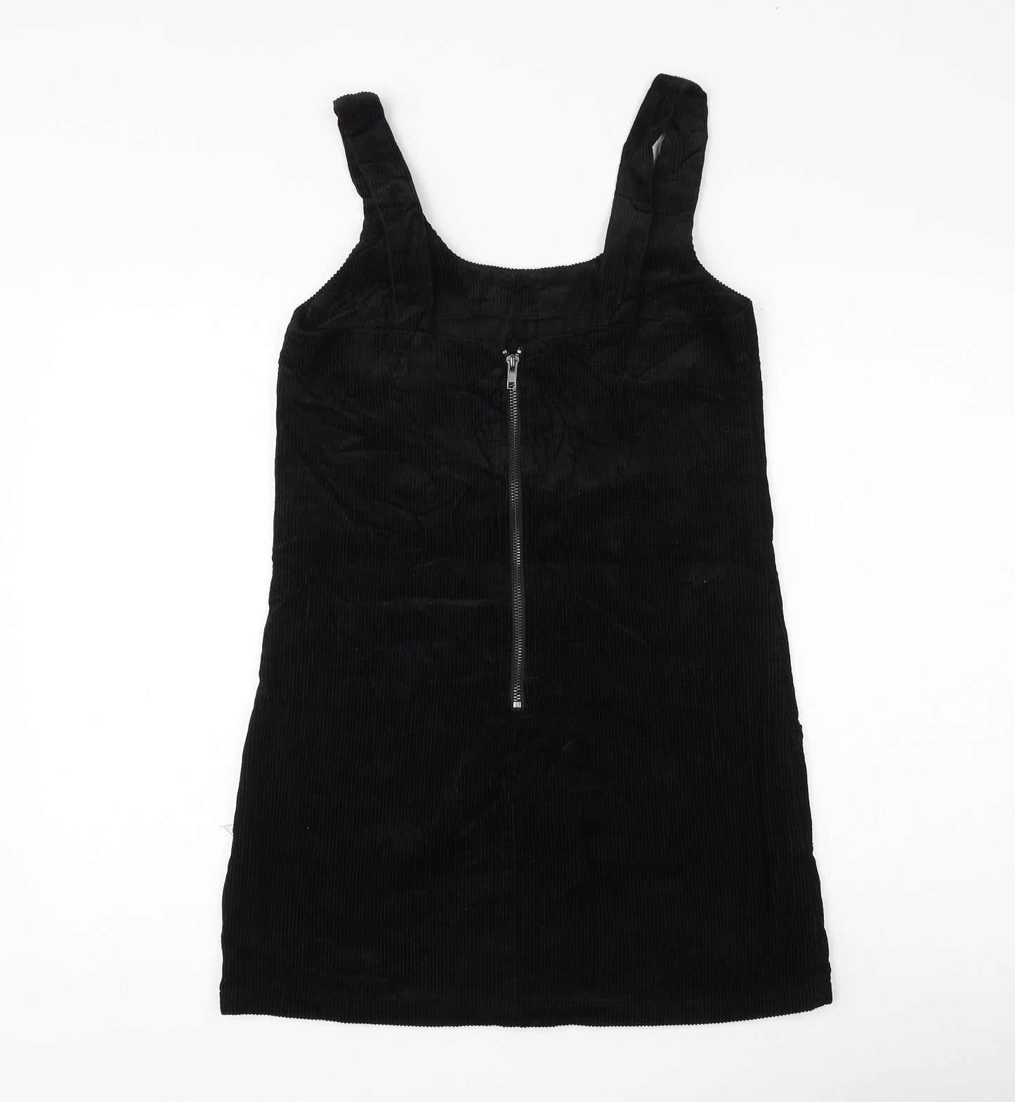New Look Womens Black Cotton Pinafore/Dungaree Dress Size 8 Round Neck Zip