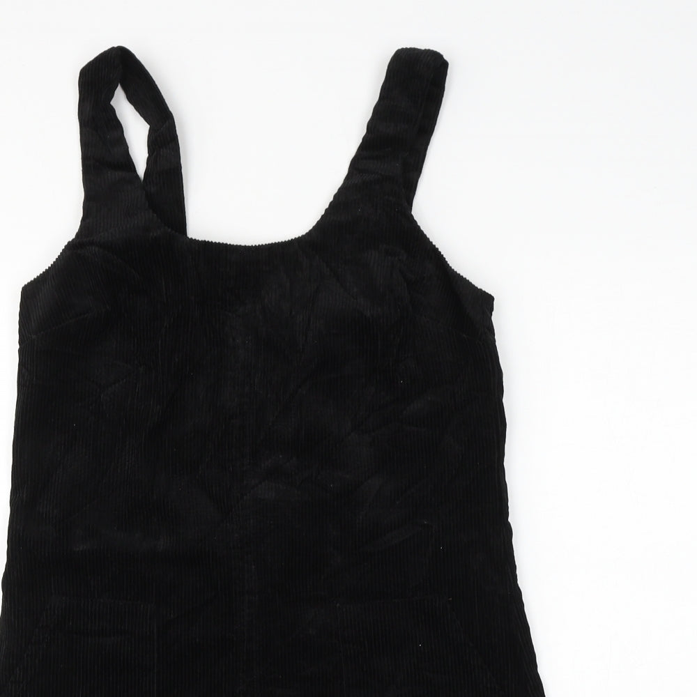 New Look Womens Black Cotton Pinafore/Dungaree Dress Size 8 Round Neck Zip