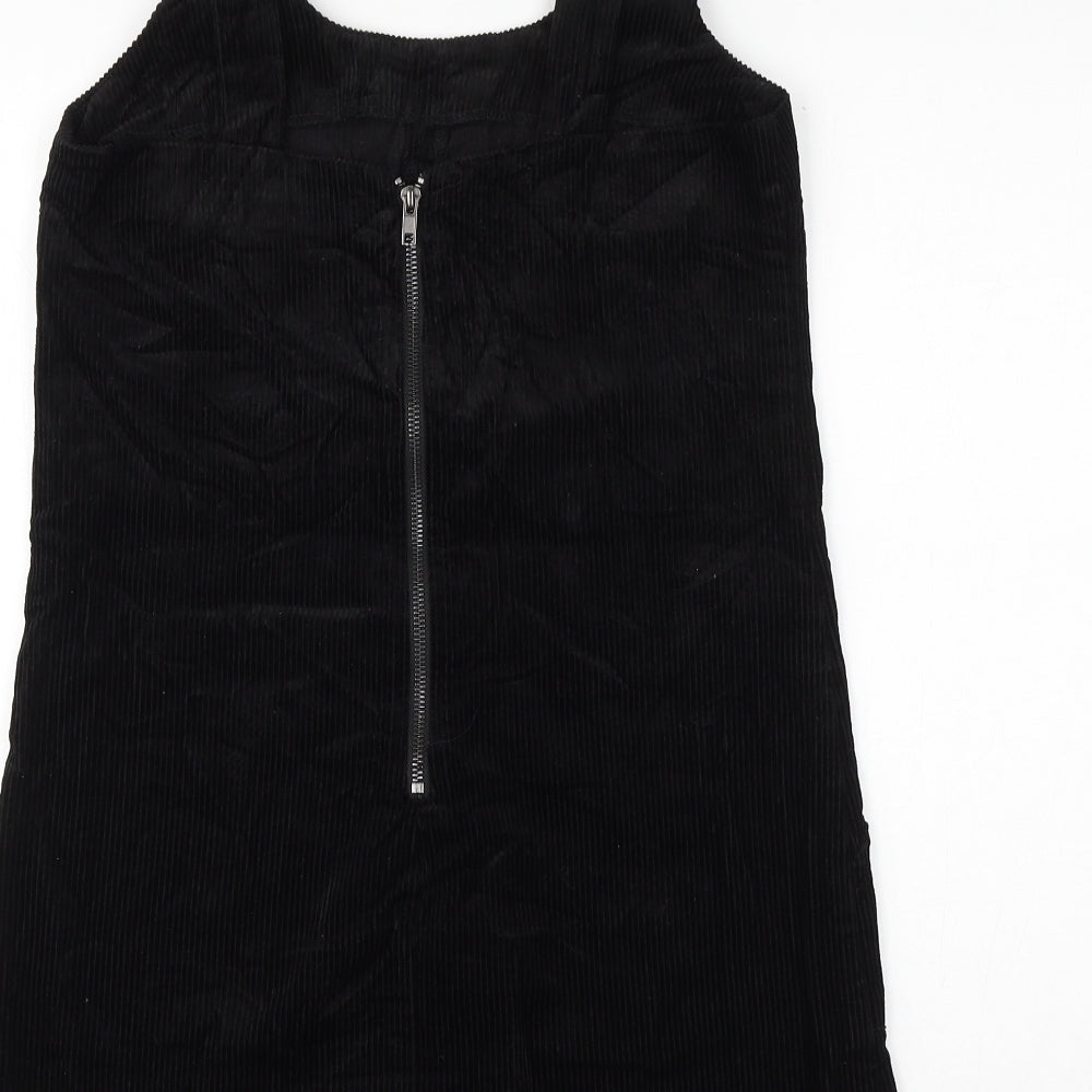New Look Womens Black Cotton Pinafore/Dungaree Dress Size 8 Round Neck Zip