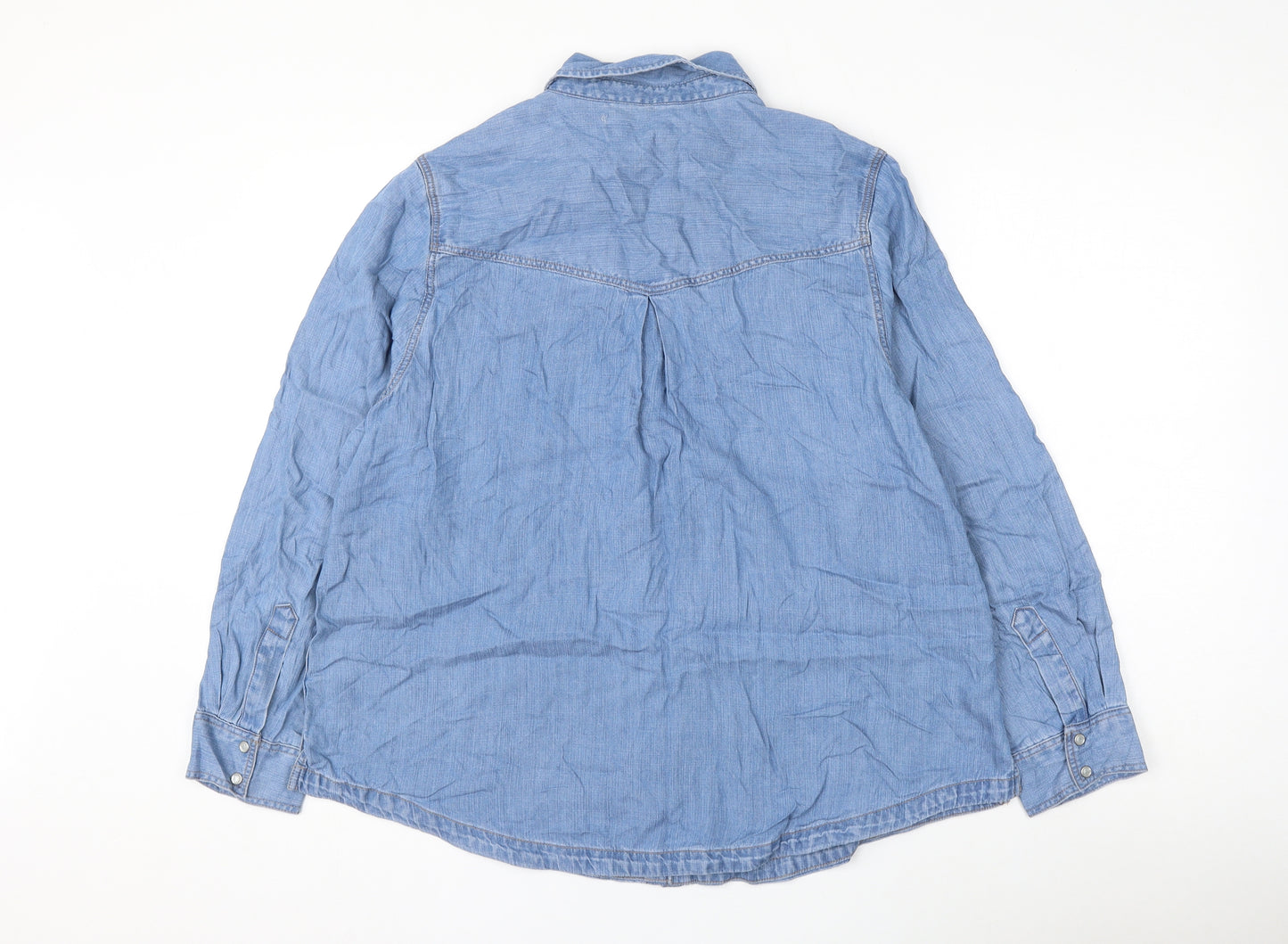 Marks and Spencer Womens Blue Lyocell Basic Button-Up Size 16 Collared