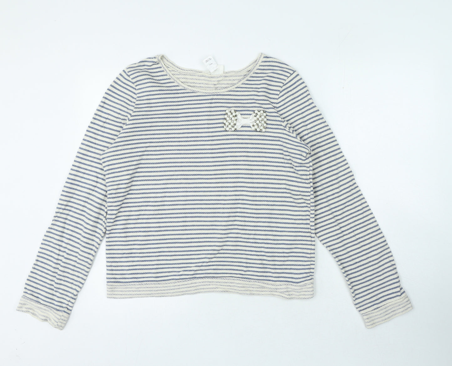 La Redoute Womens Ivory Round Neck Striped 100% Cotton Pullover Jumper Size 12