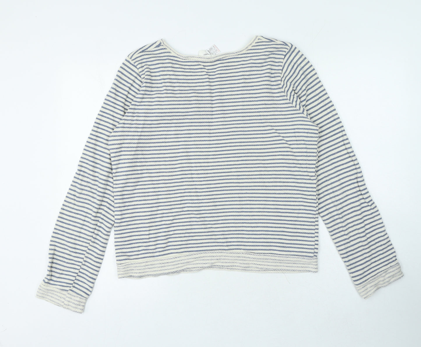 La Redoute Womens Ivory Round Neck Striped 100% Cotton Pullover Jumper Size 12