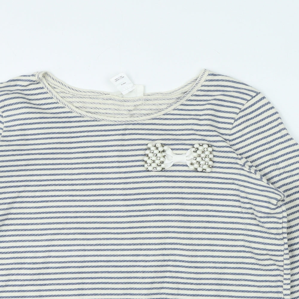 La Redoute Womens Ivory Round Neck Striped 100% Cotton Pullover Jumper Size 12