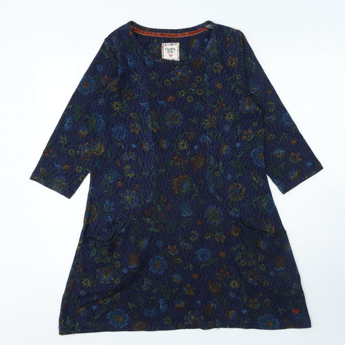 Country Rose Womens Blue Floral Polyester A-Line Size M Round Neck Pullover