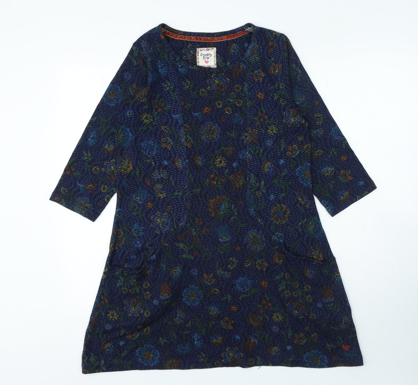 Country Rose Womens Blue Floral Polyester A-Line Size M Round Neck Pullover