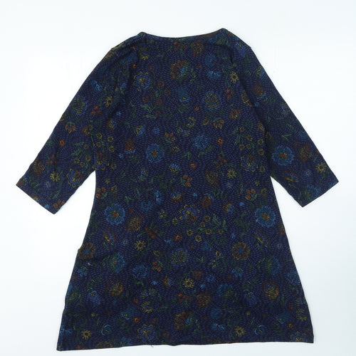 Country Rose Womens Blue Floral Polyester A-Line Size M Round Neck Pullover