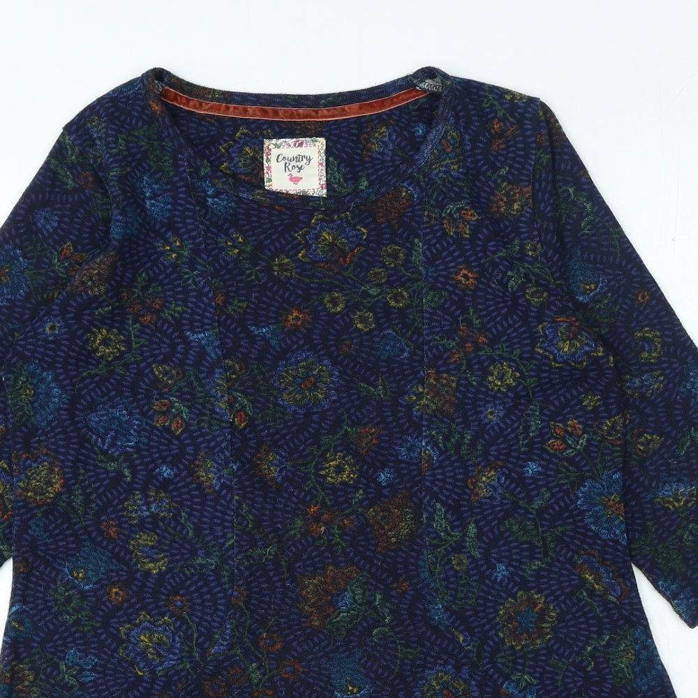 Country Rose Womens Blue Floral Polyester A-Line Size M Round Neck Pullover