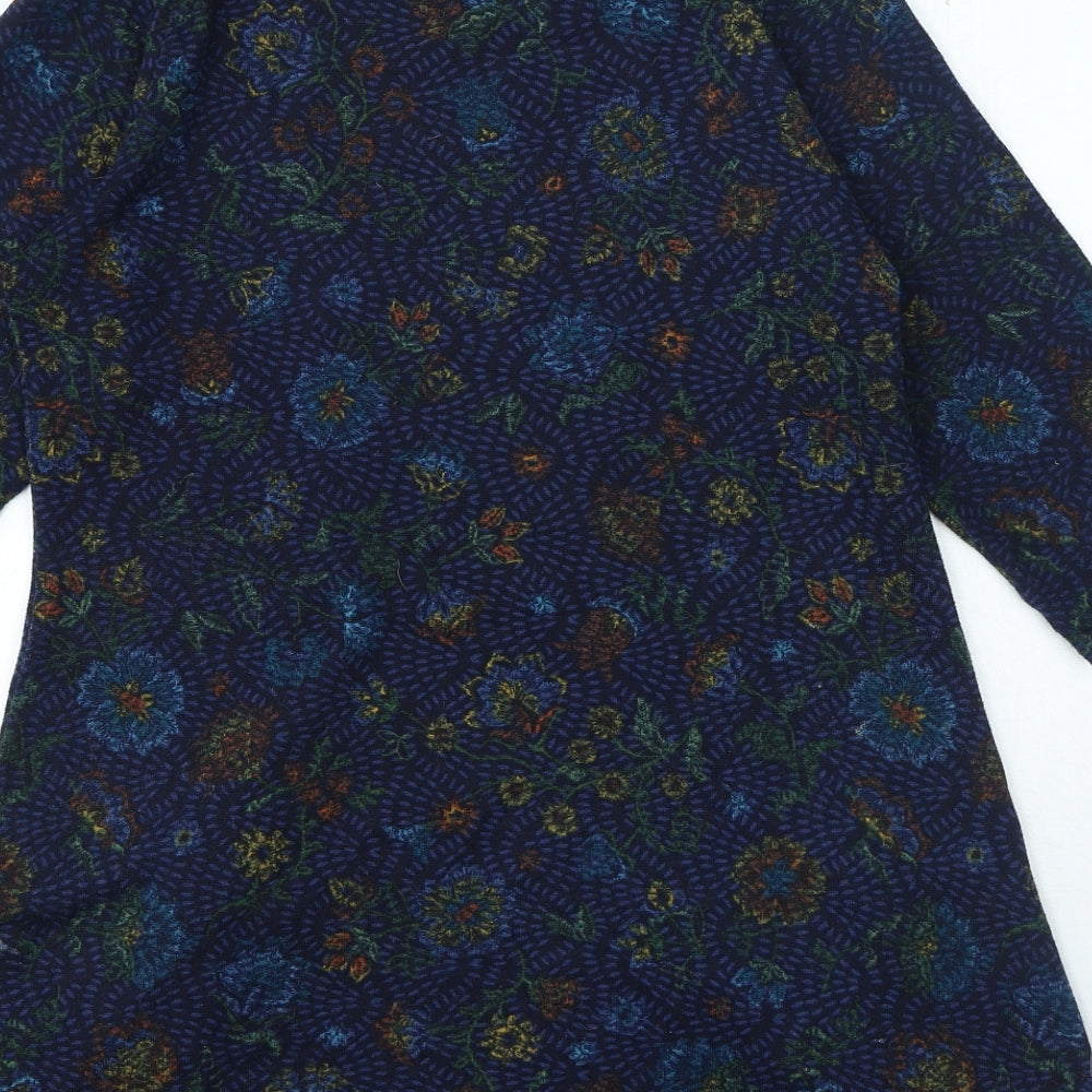Country Rose Womens Blue Floral Polyester A-Line Size M Round Neck Pullover