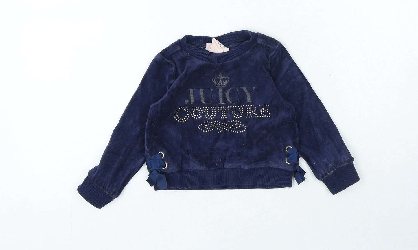 Juicy Couture Girls Blue Cotton Pullover Jumper Size 12-18 Months Pullover