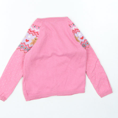 TU Girls Pink Geometric 100% Cotton Cardigan Jumper Size 12-18 Months Button - Christmas Jumper