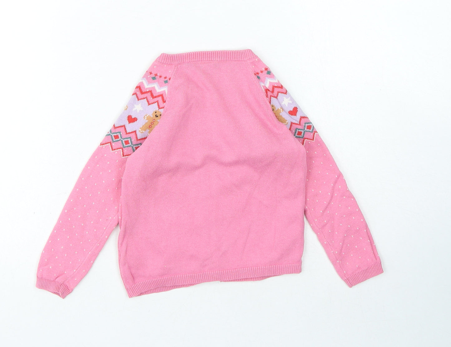 TU Girls Pink Geometric 100% Cotton Cardigan Jumper Size 12-18 Months Button - Christmas Jumper