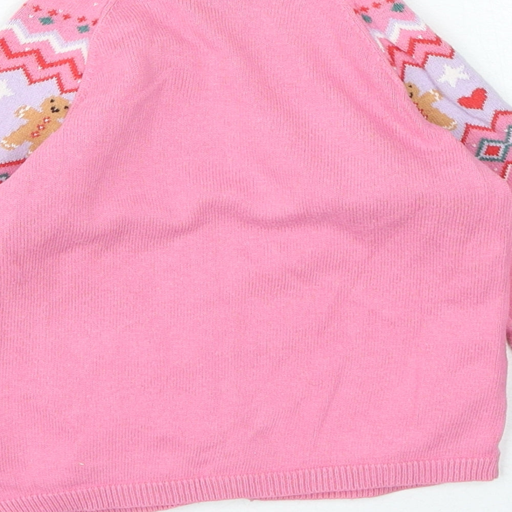 TU Girls Pink Geometric 100% Cotton Cardigan Jumper Size 12-18 Months Button - Christmas Jumper